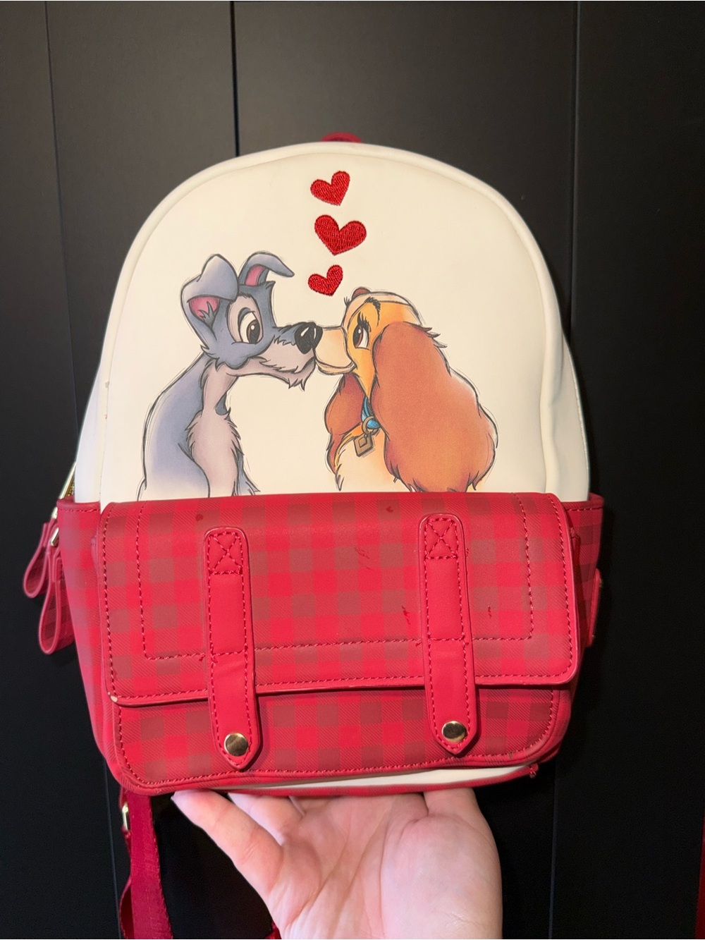 White and Red Lady & Tramp Graphic Loungefly Backpack